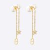 Replica Dior Women Tribales Earrings Gold-Finish Metal White Resin Pearls and White Crystals