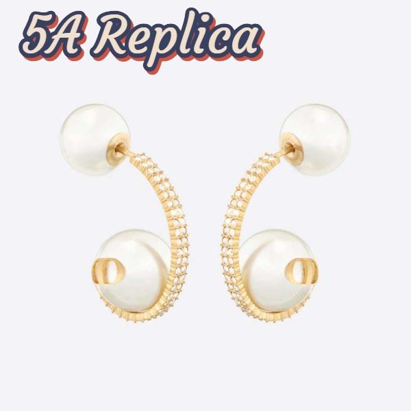 Replica Dior Women Tribales Earrings Gold-Finish Metal with White Resin Pearls 2