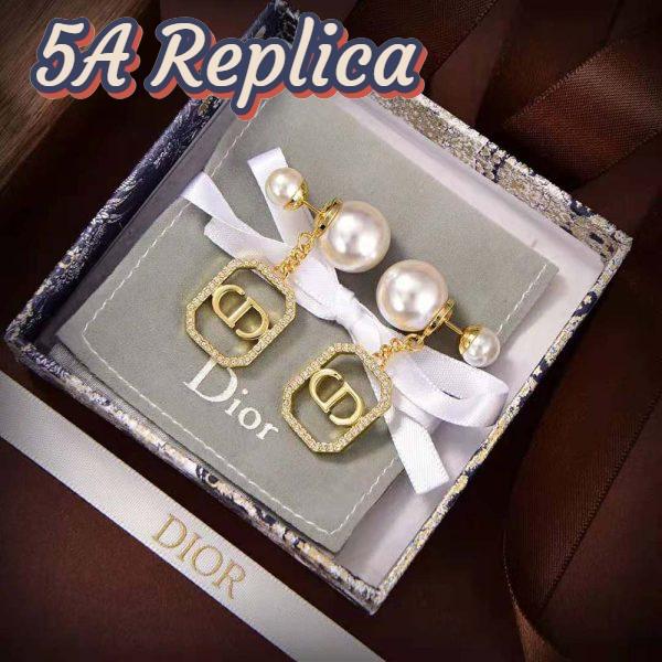 Replica Dior Women Tribales Earrings Gold-Finish Metal with White Resin Pearls 4