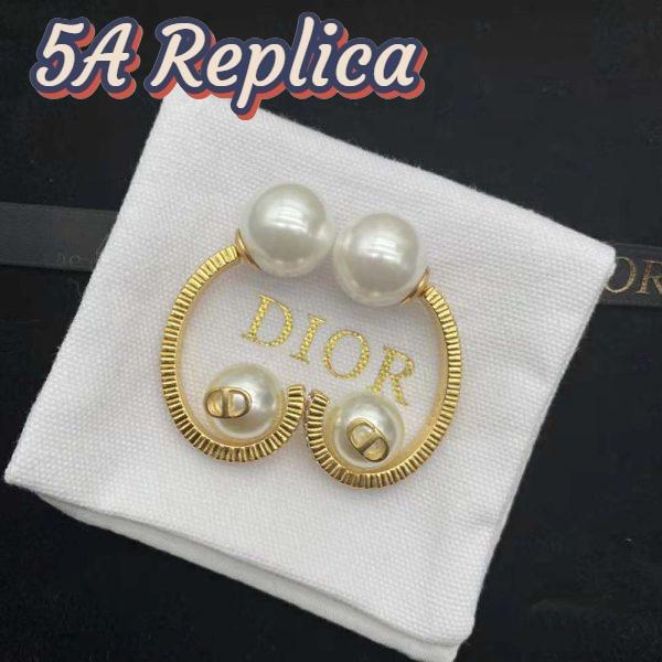 Replica Dior Women Tribales Earrings Gold-Finish Metal with White Resin Pearls 6