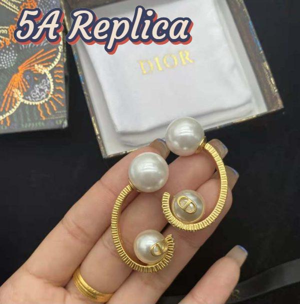 Replica Dior Women Tribales Earrings Gold-Finish Metal with White Resin Pearls 8