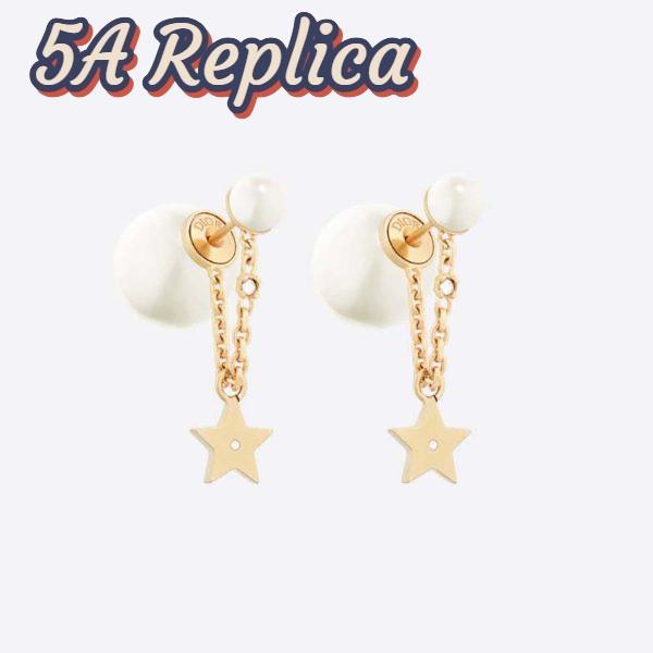 Replica Dior Women Tribales Earrings Gold-Finish Metal with White Resin Pearls and White Crystals