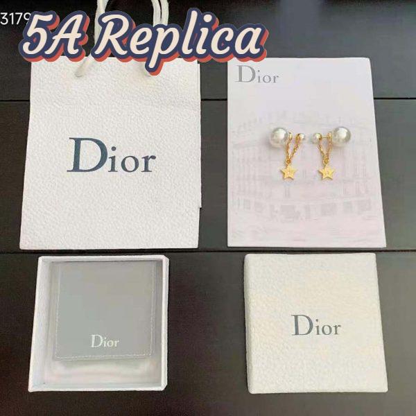 Replica Dior Women Tribales Earrings Gold-Finish Metal with White Resin Pearls and White Crystals 3