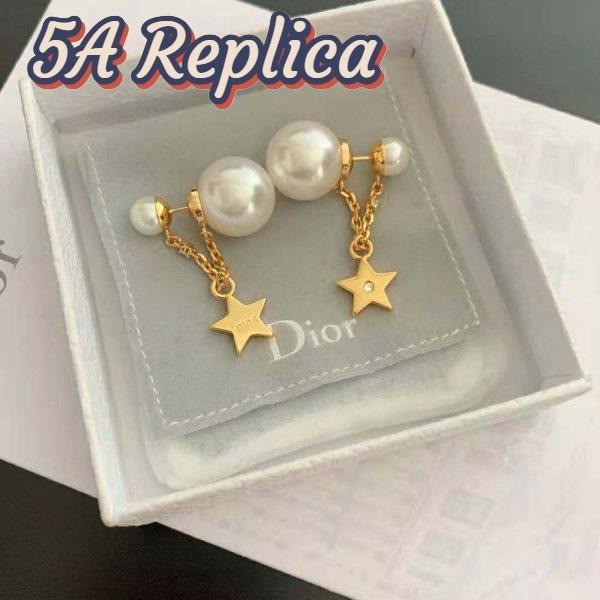 Replica Dior Women Tribales Earrings Gold-Finish Metal with White Resin Pearls and White Crystals 5