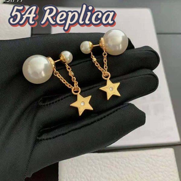 Replica Dior Women Tribales Earrings Gold-Finish Metal with White Resin Pearls and White Crystals 6