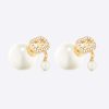 Replica Dior Women Tribales Earrings Gold-Finish Metal with White Resin Pearls and White Crystals 9