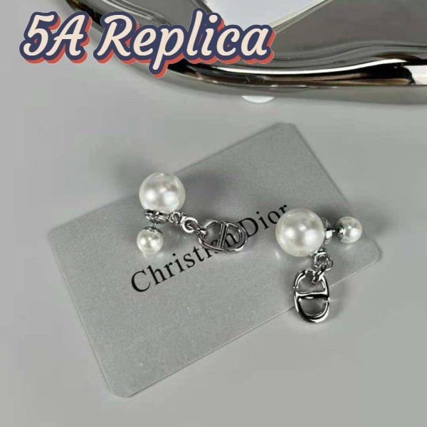 Replica Dior Women Tribales Earrings Silver-Finish Metal with White Resin Pearls 3