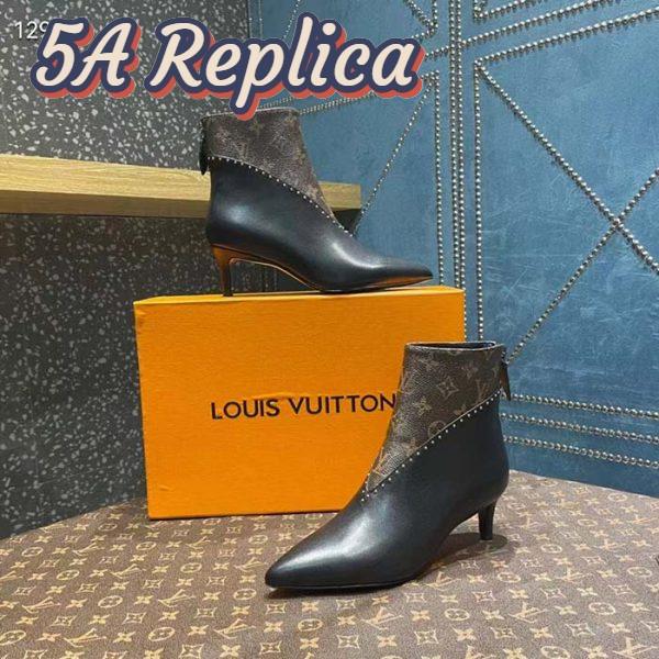 Replica Louis Vuitton Women LV Signature Ankle Boot Black Calf Leather Patent Monogram Canvas 2