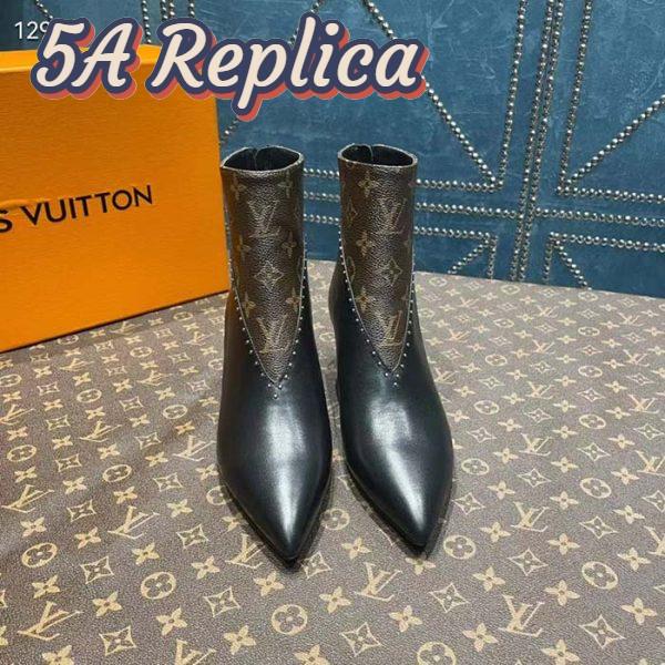 Replica Louis Vuitton Women LV Signature Ankle Boot Black Calf Leather Patent Monogram Canvas 3
