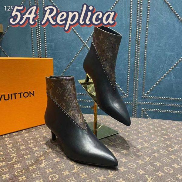 Replica Louis Vuitton Women LV Signature Ankle Boot Black Calf Leather Patent Monogram Canvas 4