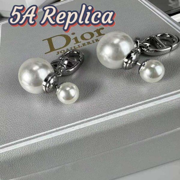 Replica Dior Women Tribales Earrings Silver-Finish Metal with White Resin Pearls 5
