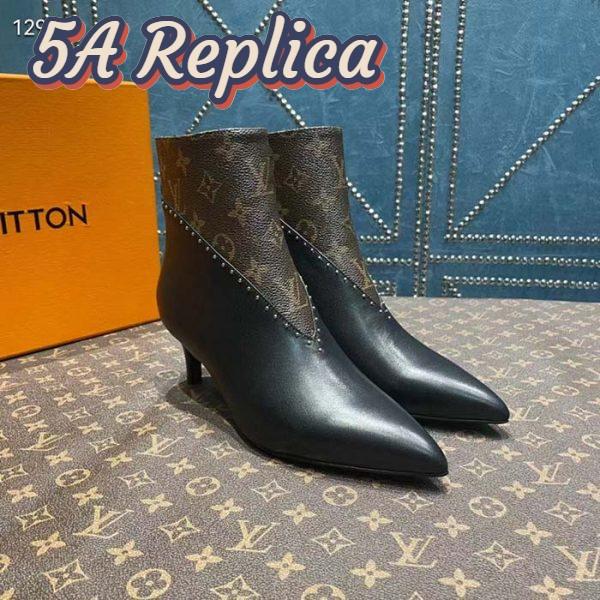 Replica Louis Vuitton Women LV Signature Ankle Boot Black Calf Leather Patent Monogram Canvas 5