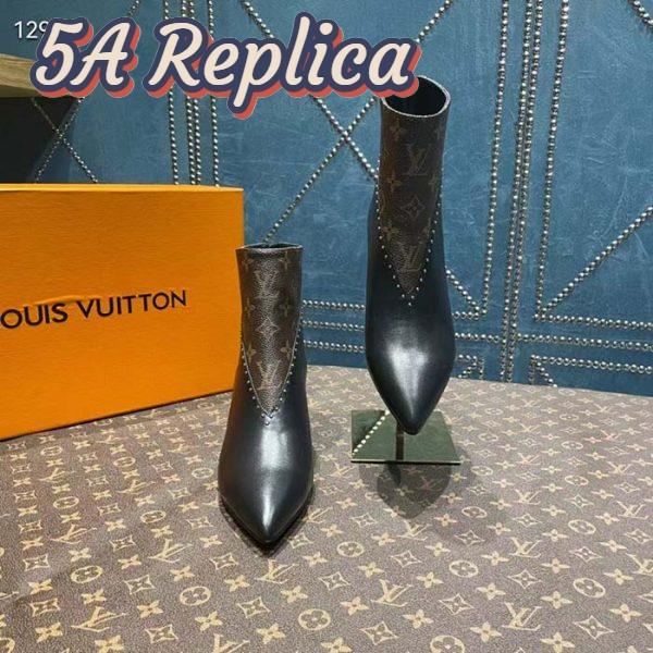 Replica Louis Vuitton Women LV Signature Ankle Boot Black Calf Leather Patent Monogram Canvas 7