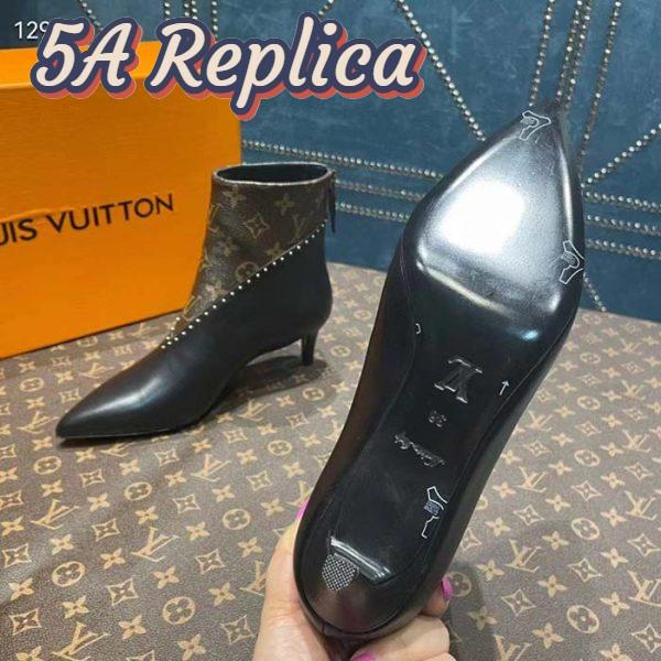 Replica Louis Vuitton Women LV Signature Ankle Boot Black Calf Leather Patent Monogram Canvas 9