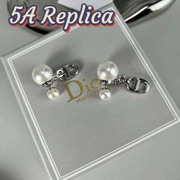 Replica Dior Women Tribales Earrings Silver-Finish Metal with White Resin Pearls 7