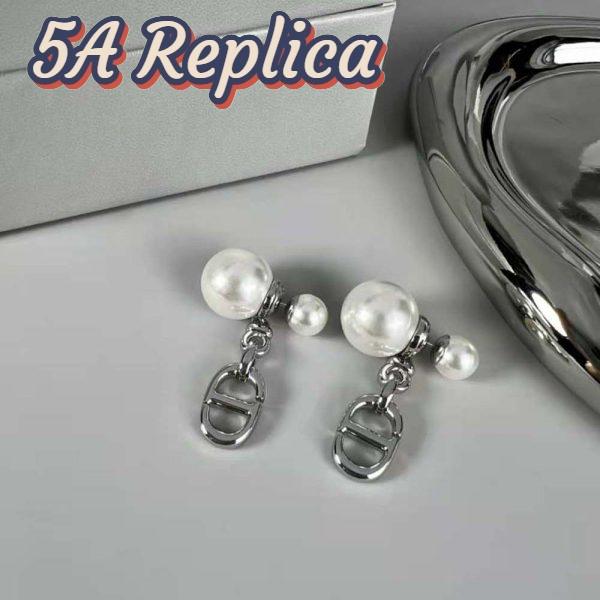 Replica Dior Women Tribales Earrings Silver-Finish Metal with White Resin Pearls 8