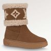 Replica Louis Vuitton Women LV Snowdrop Flat Ankle Boot Brown Suede Calf Leather Shearling Wool