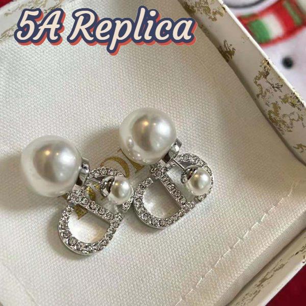 Replica Dior Women Tribales Earrings Silver-Finish Metal with White Resin Pearls and Silver-Tone Crystals 8