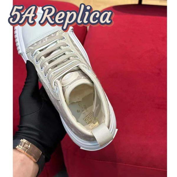 Replica Louis Vuitton Women LV Squad Sneaker Boot Beige Monogram Denim Circle Double Laces 8