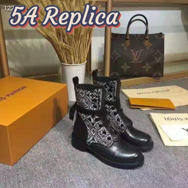 Replica Louis Vuitton Women Platform Desert Boot Gray Jacquard Textile Calf Leather 2