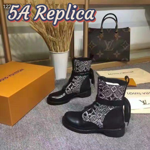 Replica Louis Vuitton Women Platform Desert Boot Gray Jacquard Textile Calf Leather 4