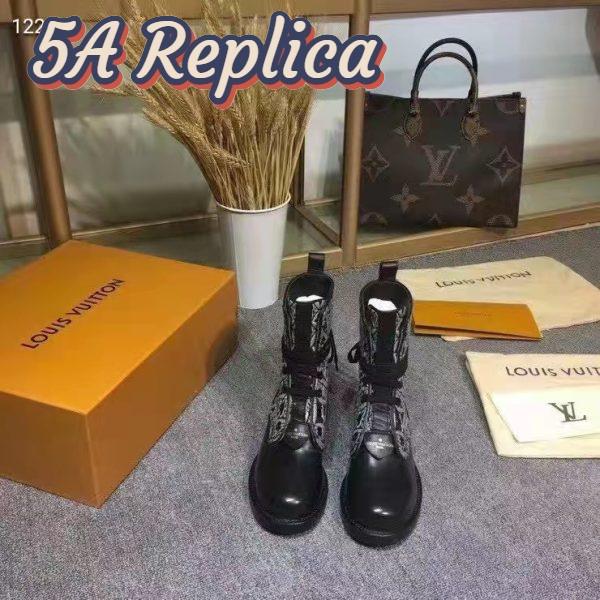Replica Louis Vuitton Women Platform Desert Boot Gray Jacquard Textile Calf Leather 8