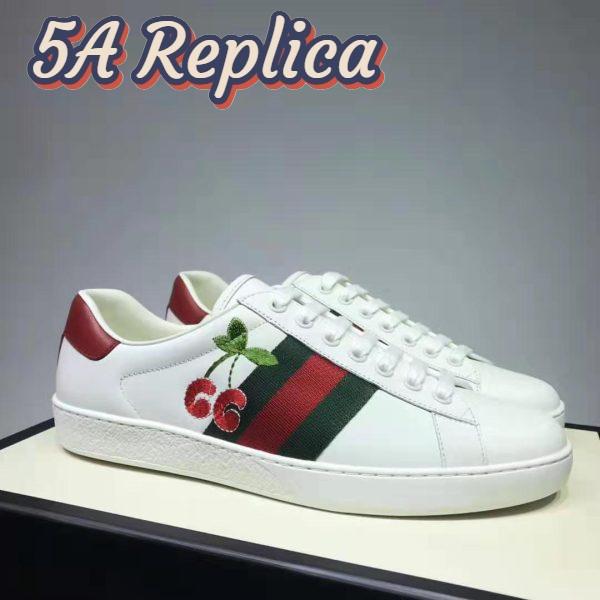 Replica Gucci GG Unisex Ace Sneaker with Cherry White Leather Green Red Web 3