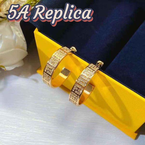 Replica Fendi Women Hoop Earrings with FF Motif Gold-Colored 8