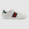 Replica Gucci Unisex Ace Leather Sneaker White Leather with Green Crocodile Detail