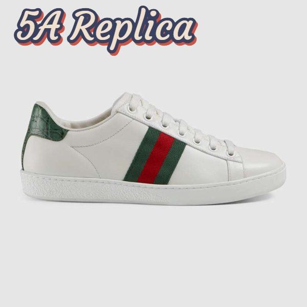 Replica Gucci Unisex Ace Leather Sneaker White Leather with Green Crocodile Detail