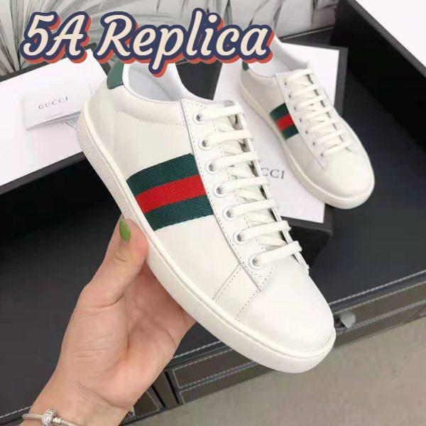 Replica Gucci Unisex Ace Leather Sneaker White Leather with Green Crocodile Detail 7
