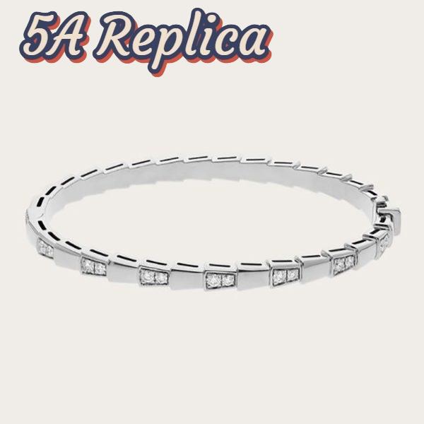 Replica Bvlgari Women Serpenti Viper 18 KT White Gold Bracelet Set with Demi Pave Diamonds