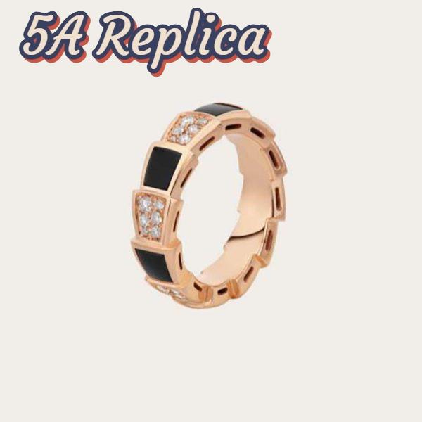 Replica Bvlgari Women Serpenti Viper Band Ring in 18 KT Rose Gold-Black 2