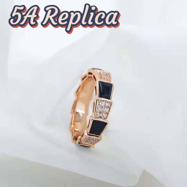 Replica Bvlgari Women Serpenti Viper Band Ring in 18 KT Rose Gold-Black 4