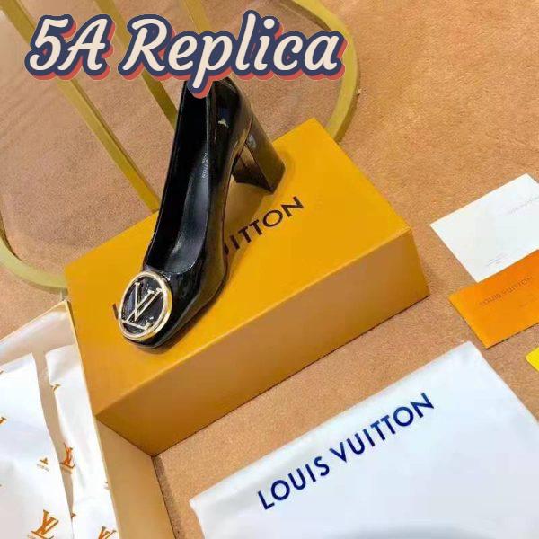 Replica Louis Vuitton LV Women Madeleine Pump in Smooth Calf Leather with Versize LV Circle Signature-Black 10