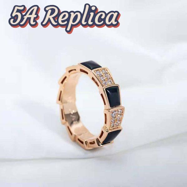 Replica Bvlgari Women Serpenti Viper Band Ring in 18 KT Rose Gold-Black 5