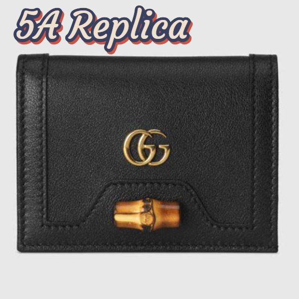 Replica Gucci Women Gucci Diana Card Case Wallet Double G Black Leather