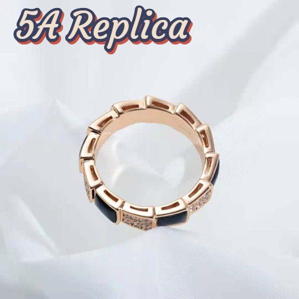 Replica Bvlgari Women Serpenti Viper Band Ring in 18 KT Rose Gold-Black 8