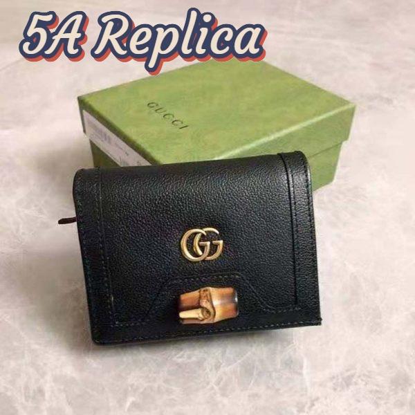 Replica Gucci Women Gucci Diana Card Case Wallet Double G Black Leather 3