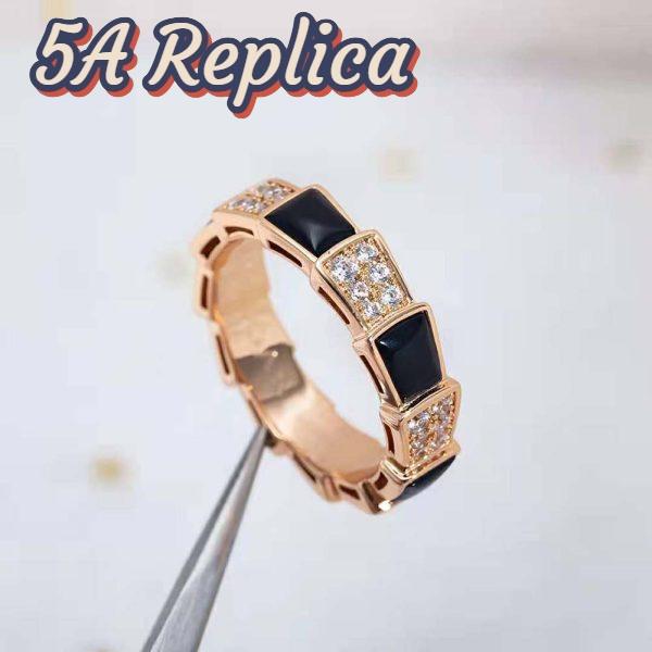 Replica Bvlgari Women Serpenti Viper Band Ring in 18 KT Rose Gold-Black 11