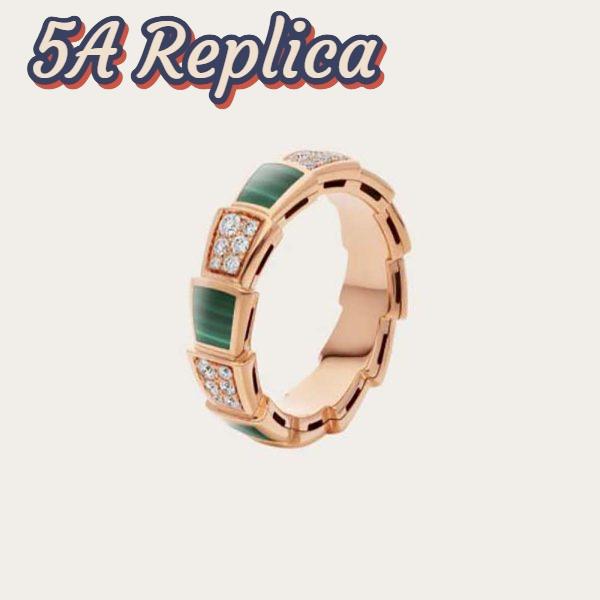 Replica Bvlgari Women Serpenti Viper Band Ring in 18 KT Rose Gold-Green