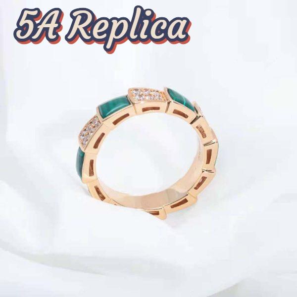 Replica Bvlgari Women Serpenti Viper Band Ring in 18 KT Rose Gold-Green 3