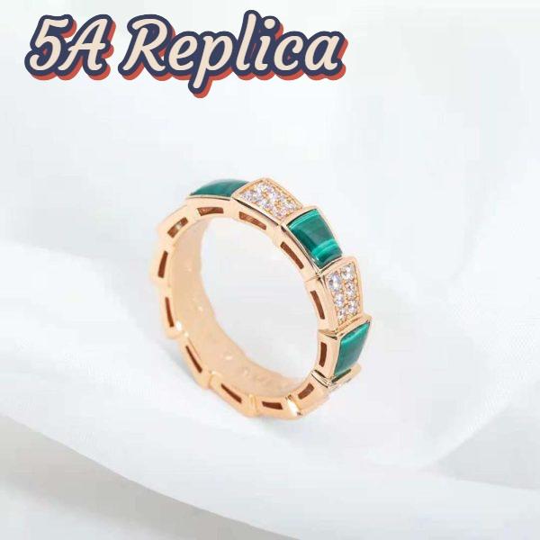 Replica Bvlgari Women Serpenti Viper Band Ring in 18 KT Rose Gold-Green 4