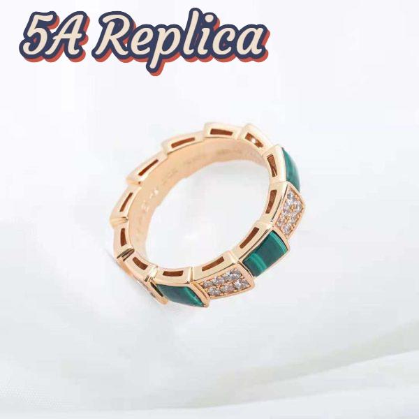 Replica Bvlgari Women Serpenti Viper Band Ring in 18 KT Rose Gold-Green 5