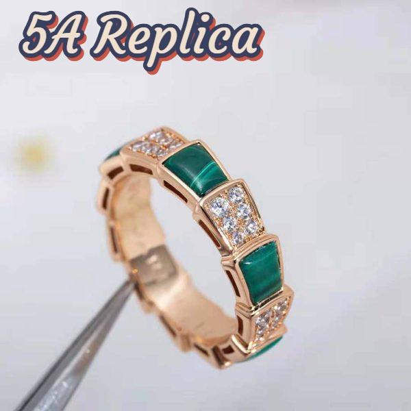 Replica Bvlgari Women Serpenti Viper Band Ring in 18 KT Rose Gold-Green 8