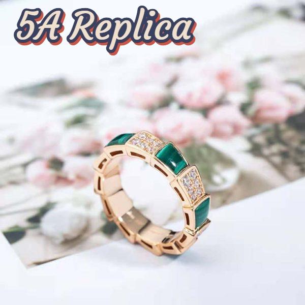 Replica Bvlgari Women Serpenti Viper Band Ring in 18 KT Rose Gold-Green 10
