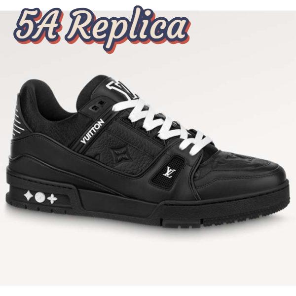 Replica Louis Vuitton Unisex LV Trainer Sneaker Black Monogram-Embossed Grained Calf Leather