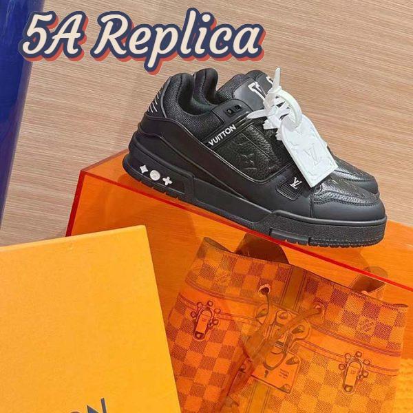 Replica Louis Vuitton Unisex LV Trainer Sneaker Black Monogram-Embossed Grained Calf Leather 3