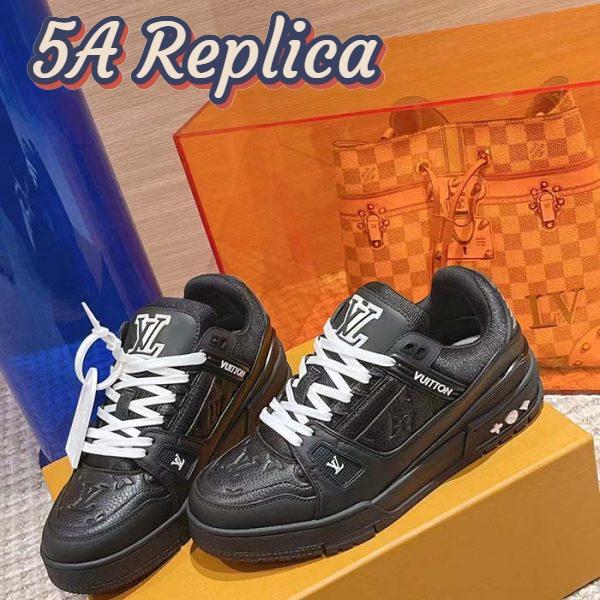 Replica Louis Vuitton Unisex LV Trainer Sneaker Black Monogram-Embossed Grained Calf Leather 4