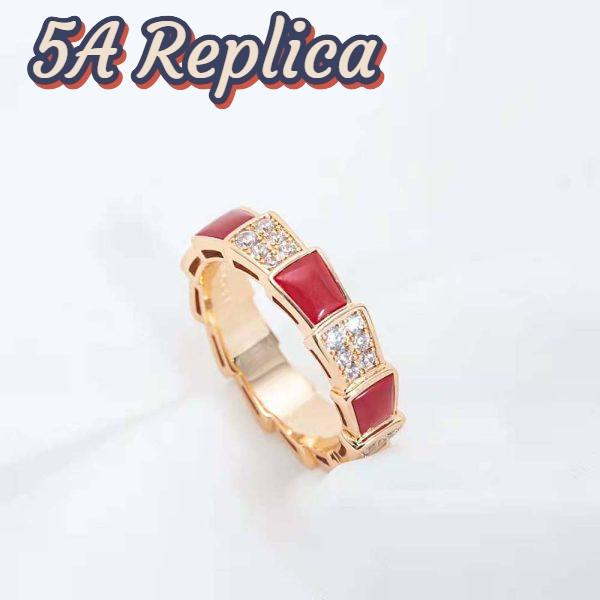 Replica Bvlgari Women Serpenti Viper Band Ring in 18 KT Rose Gold-Red 3
